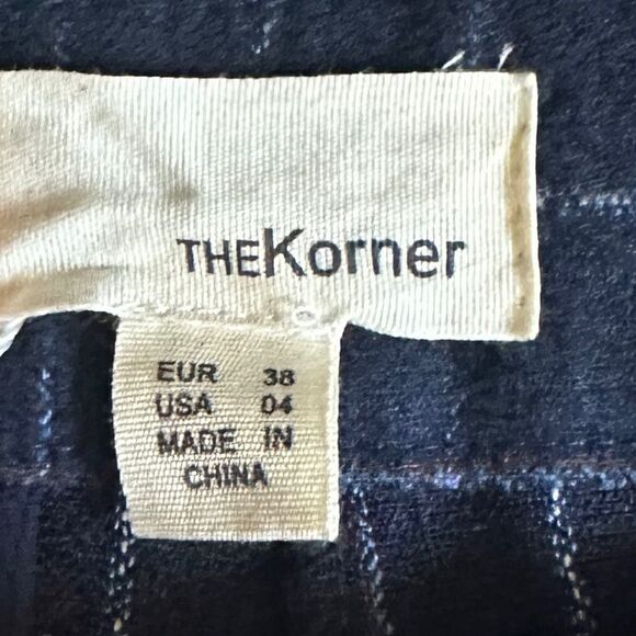 The Korner Anthropologie Tailored Dress Pants NWT Navy Grid Plaid Print Ankle 4 - Picture 9 of 11